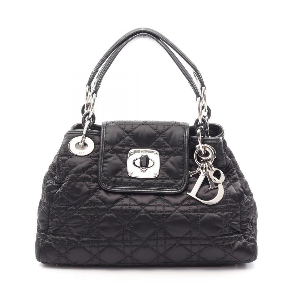 Christian Dior Dior Charming Lock Cannage Handbag, Nylon Leather, Women's, Black